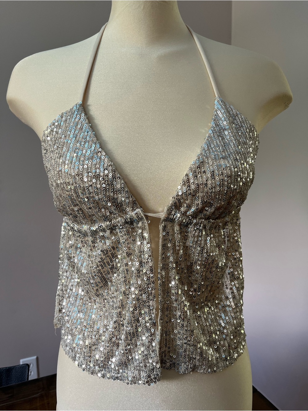 Silver Sequin Halter Crop Top - Sparkling Evening Crop
